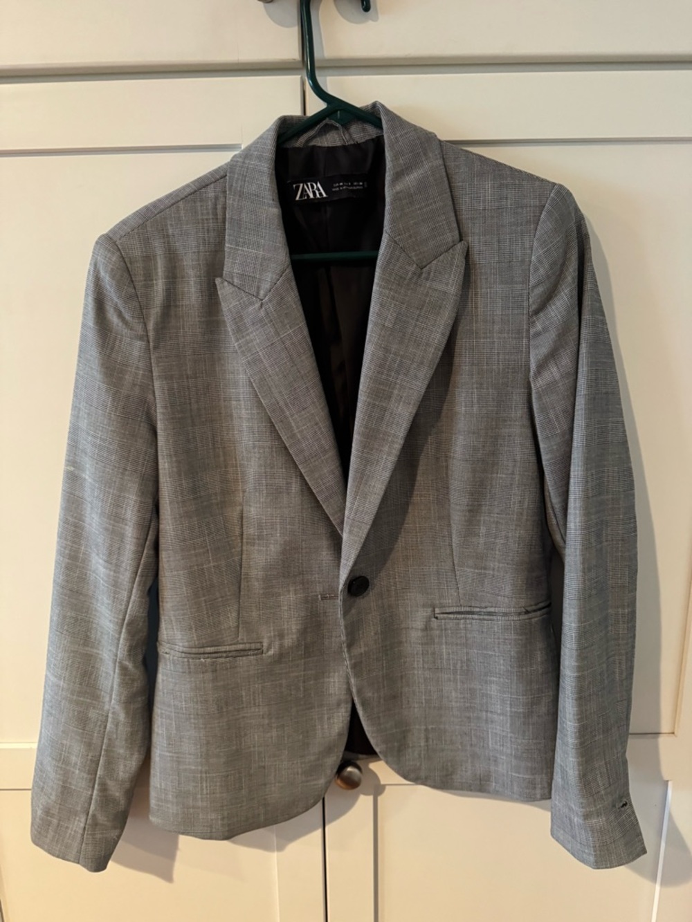 Zara Light Gray Glen Plaid Single-Button Blazer